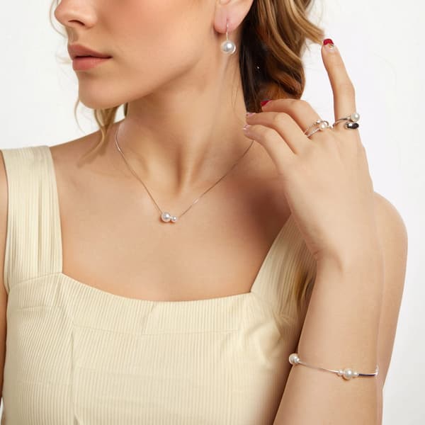 Silverhalsband med pärlor och justerbar längd, 925 silver