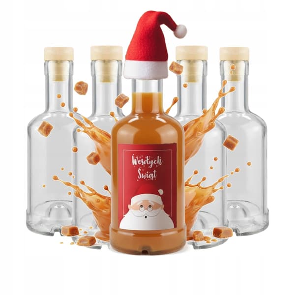 5x Glasflaskor för present TADEK 250ml ETIKETT JULEMOTTA Likör