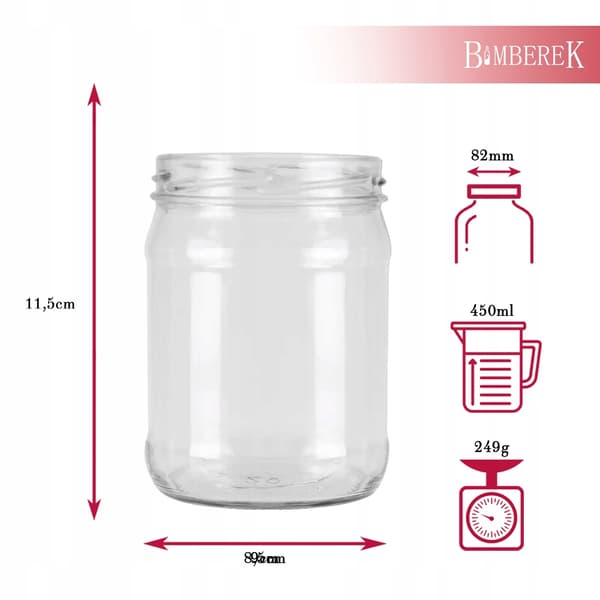 8x Lige glaskrukker 450 ml til marmelade, honning, agurker, glaskrukker