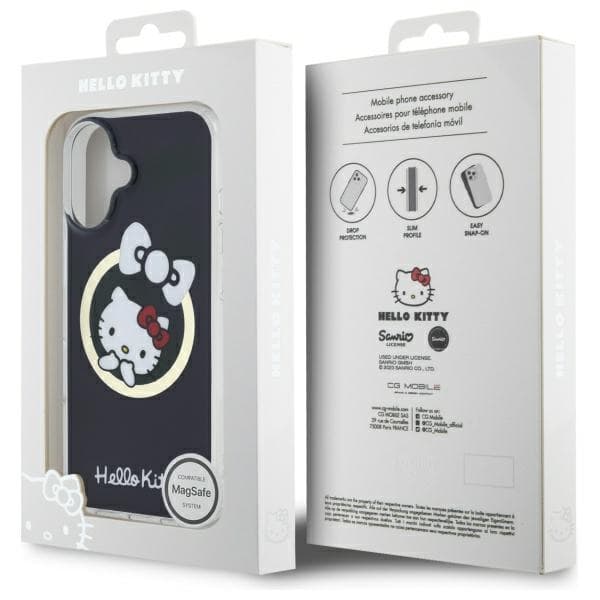 Hello Kitty HKHMP16SHFLBK iPhone 16 6.1 sort/sort hårdt cover IML Fun sløjfe Magsafe