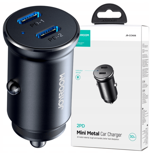 Joyroom JR-CCN06 30W 2x USB-C Metal Mini Biloplader - Sort