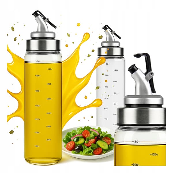 2x Glasflaskedispenser 500 ml med skala til olivenolie, saucer, eddike