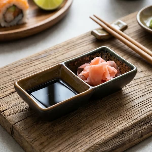 SKÅLBEHÅLLARE FÖR SÅS, DIP, SUSHI, KERAMISK SÅSBÅT REKTANGULÄR 2x 50ml