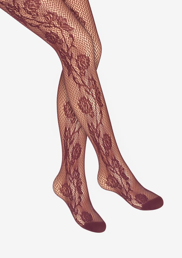 Damstrumpor jacquard nätstrumpor med blommönster Charly e02 3/4