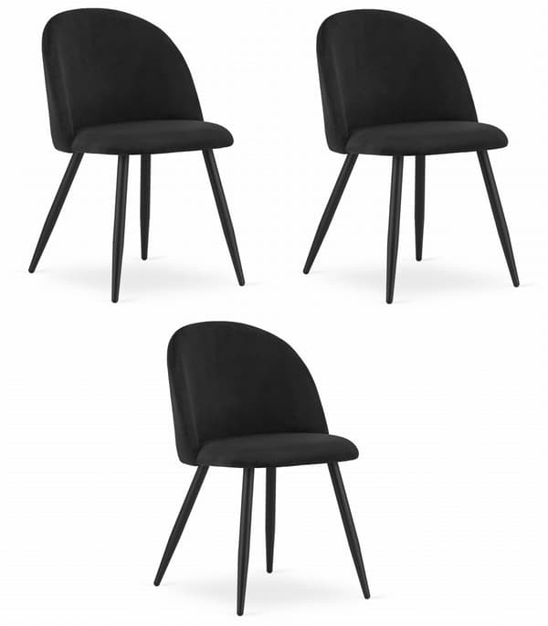 BELLO stol - sort fløjl / sorte ben x 3