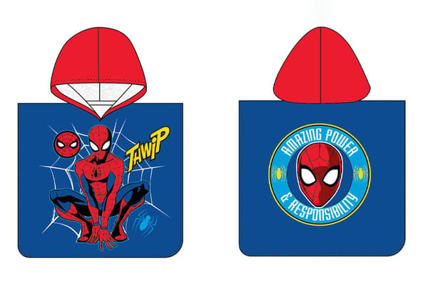 SPIDERMAN BØRNES HÅNDKLÆDE MED HÆTTE PONCHO Badebetræk til pool