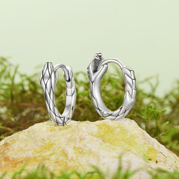 Sølv ouroboros slangeøreringe, hoops, låse, sølv 925