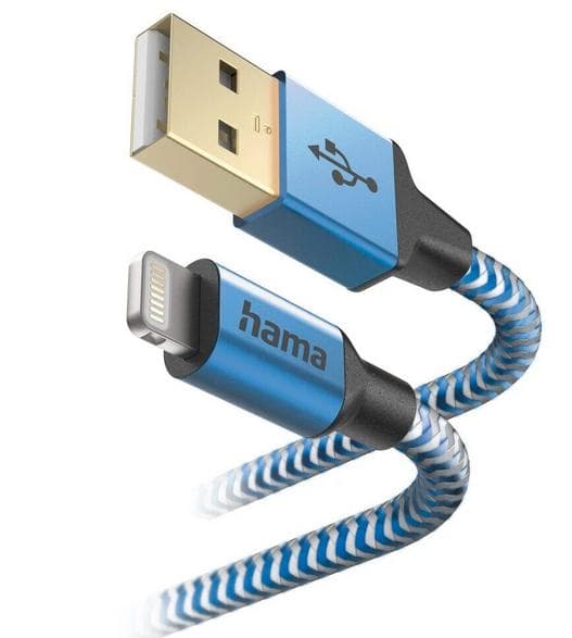 HAMA Reflekterad USB-A - Lightning-kabel 1,5M Blå 201553