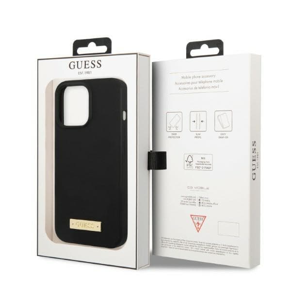 Guess GUHMP13XSPLK iPhone 13 Pro Max 6.7 sort/sort hårdt cover Silikone Logoplade MagSafe