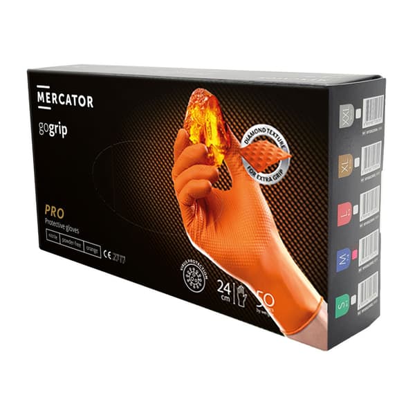 Nitrilhandskar M orange Mercator Gogrip 50 st