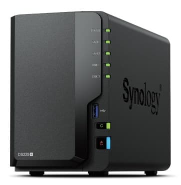 Synology DS225 NAS-filserver, 2 GB RAM, sort
