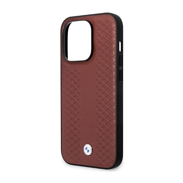 BMW Læder Diamantmønster - iPhone 14 Pro Max Etui (Bordeauxrød)