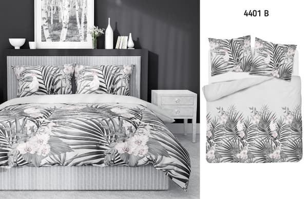 Satin Sengetøj 160x200 Blade Blomster Grå