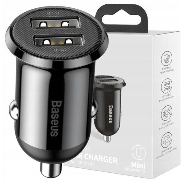 Baseus Grain Pro Autolaturi 2x USB 4.8A (Musta)