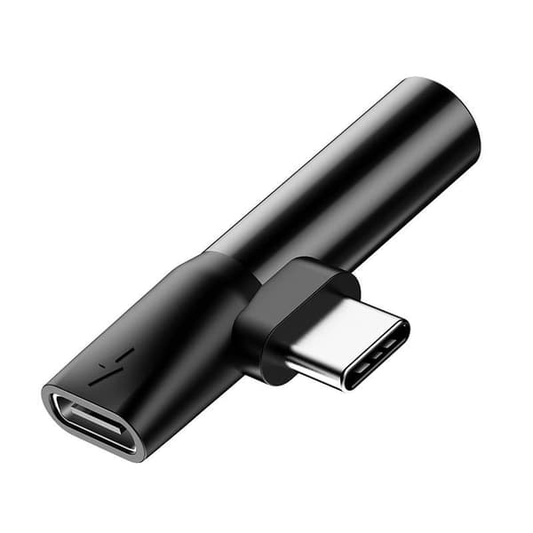 Baseus USB-C - Mini Jack 3.5mm -äänisovitin + USB-C (musta)
