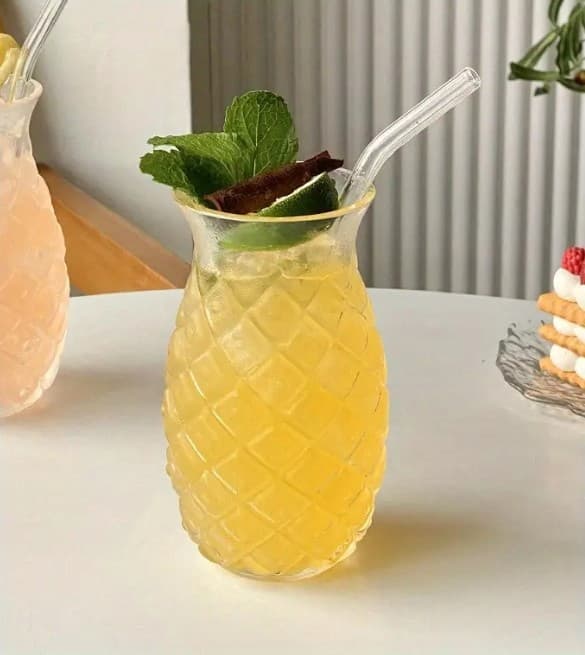 Set 2x Glas i ananasform Glasstrå Koktailglas Juice