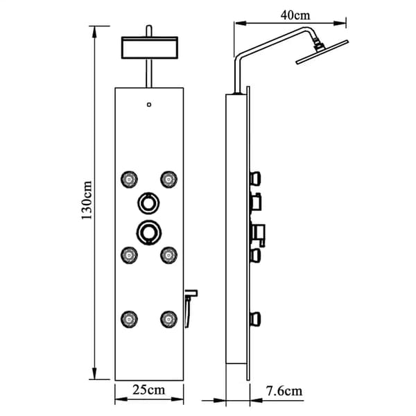 vidaXL brusepanel, glas, 25x47,5x130 cm, sort