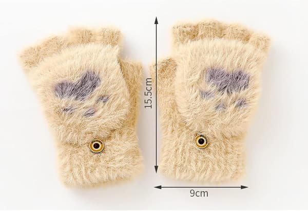 DAM FINGERLÖSA HANDSKAR VINTERVARMA PLUSHY BOMULL BEIGE