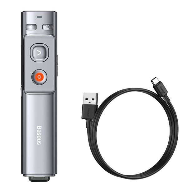 Baseus Orange Dot Multifunktionel Præsentationsfjernbetjening med Laserpointer, Genopladelig (Grå)
