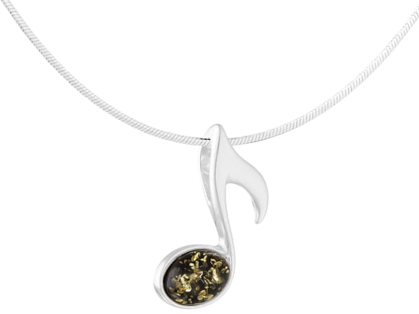 Kort silverhalsband Note med grön bärnsten Note åtta choker 35