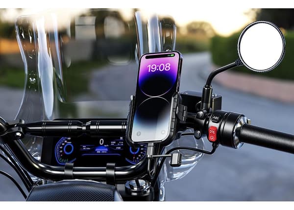 BIKETEC Moottoripyörän puhelinpidike QUICK LOCK USB 3.0 PD ohjaustangolla