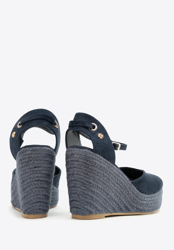 Wittchen Dames Espadrilles med kilehæl og bindebånd, Marineblå, Syntetisk materiale