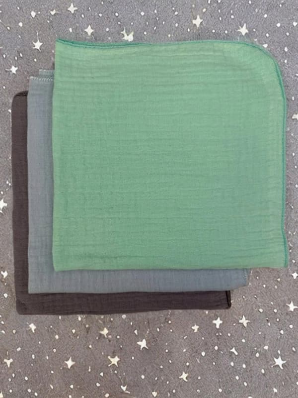3-pack mini blöjor spottkläder muslin 38x38 cm mint, blå, grå
