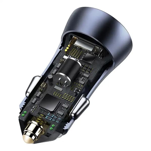 Baseus Golden Contactor Pro biloplader, 2x USB, 40W (grå) + USB til USB-C kabel 1m (sort)
