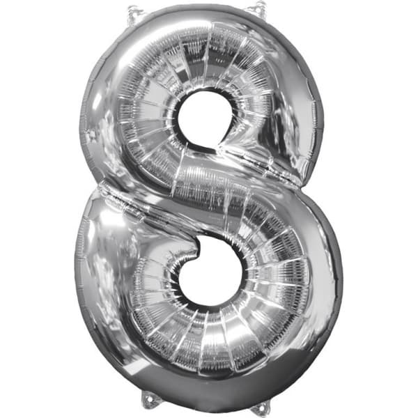 Folieballong 26 silver siffran 8 1 st.
