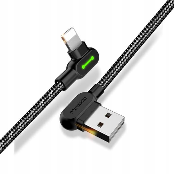 MCDODO DOBBELTSIDIGT 90° VINKLET LIGHTNINGKABEL TIL IPHONE 11 12 13 14 LED 3M