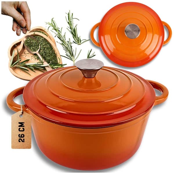Emaljeret støbejernsgryde 26cm 5L Hage Orange