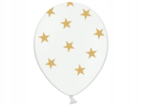 Balloner 14" hvide med guldstjerner, 1 stk.