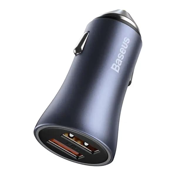Baseus Golden Contactor Pro biloplader, 2x USB, 40W (grå) + USB til USB-C kabel 1m (sort)