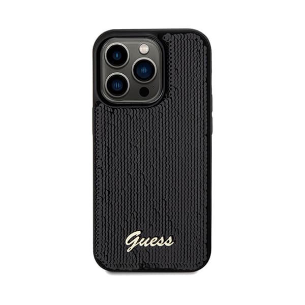 Guess Sequin Script Metal - iPhone 14 Pro -suojakuori (musta)