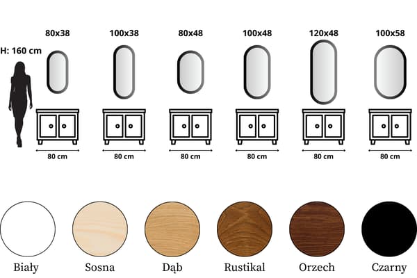 Badrumsspegel väggmonterad LEJA oval trä RUSTIK 100x48 STILIG