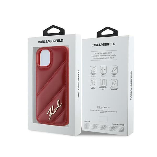 Karl Lagerfeld Diagonal Quilted Script - iPhone 15 / 14 / 13 cover (rød)