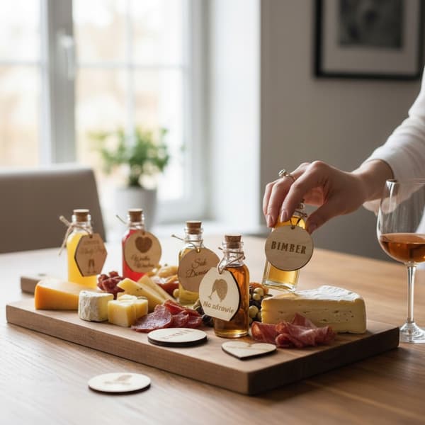 5x Trähängare Set för Flaskor Burkar Bröllopsmarmelad Juice Sirap