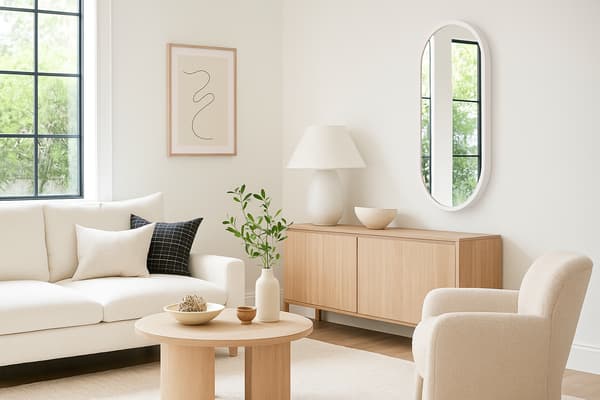 Badrumsspegel LEJA oval trä vit matt 80x48 stilfull