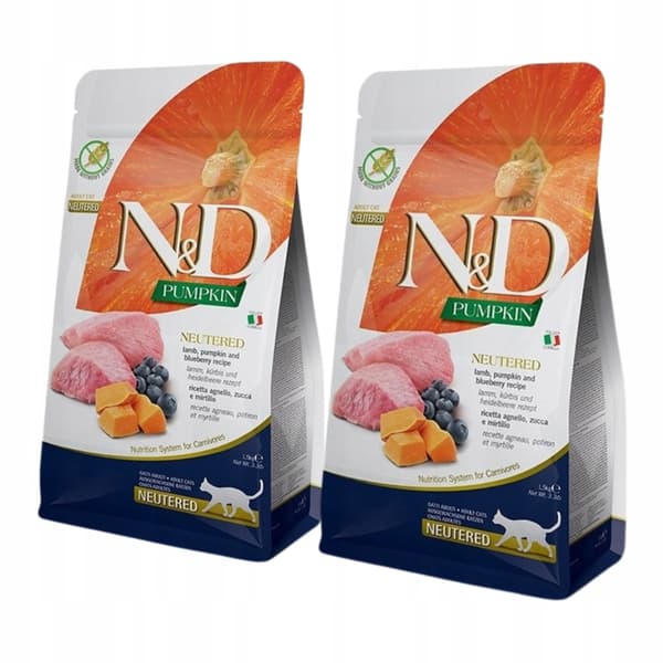 FARMINA N&D PUMPA KATTER LAMM & BLÅBÄR KASTERILISATION 2x1,5kg