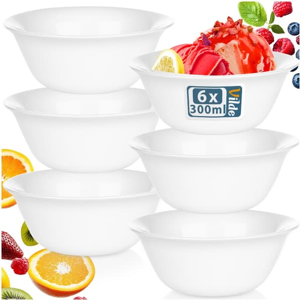 Hvide glaskåle 300 ml 6 stk.