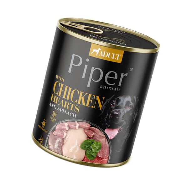 PIPER vådfoder til hunde med kyllingehjerter og spinat 800 g
