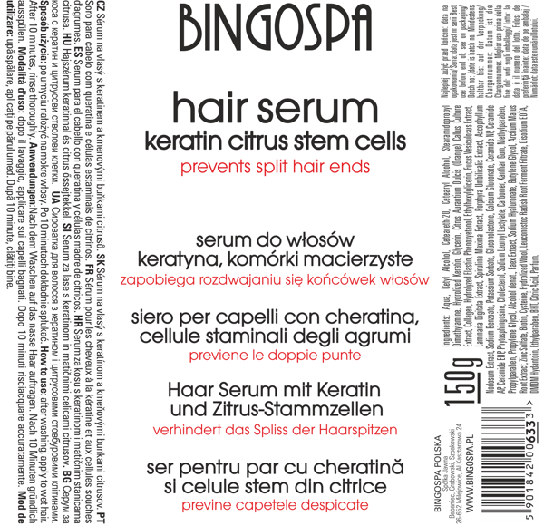 Bingospa förebygger kludda hårtoppar serum hårbalsam keratin citrusstamceller