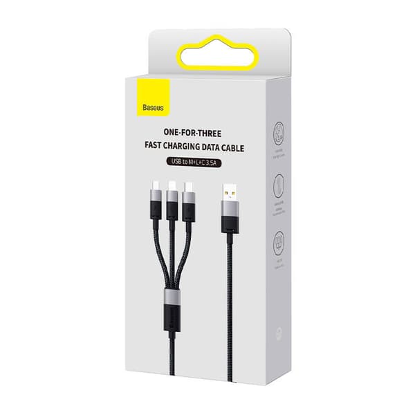 Baseus StarSpeed 3-in-1 USB-kaapeli, USB-C + micro USB + Lightning, 3.5A, 1.2m (musta)