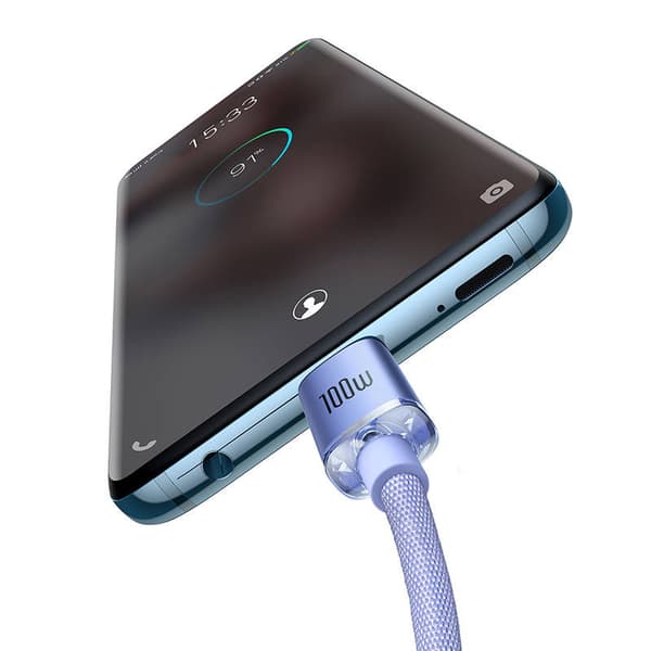 Baseus Crystal Shine USB-C til USB-C kabel, 100W, 2m (lilla)