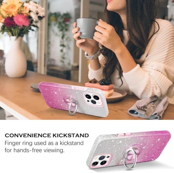 APPLE IPHONE 13 PRO ETUI PINK GLITTER OMBRE RINGSTAND A2483