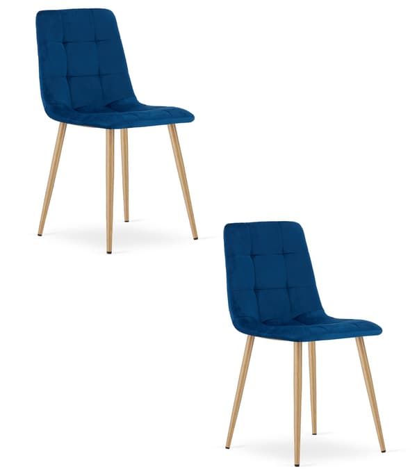 KARA stol - marinblå sammet / träfärgade ben x 2