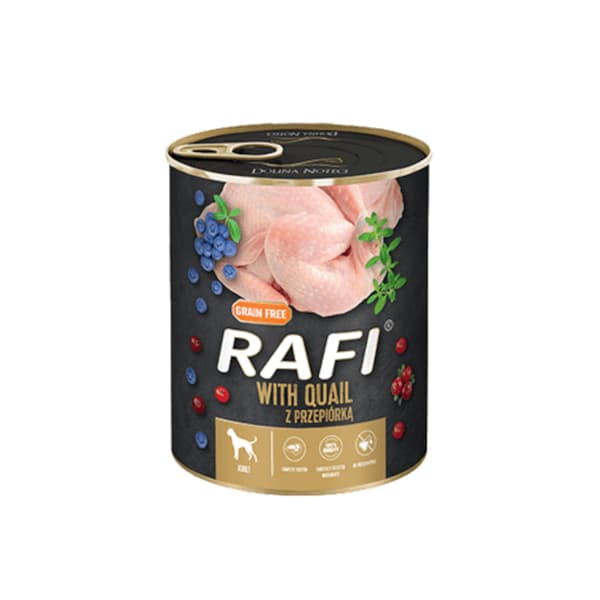 Våtfoder för hundar RAFI med vaktel, blåbär och tranbär 800 g