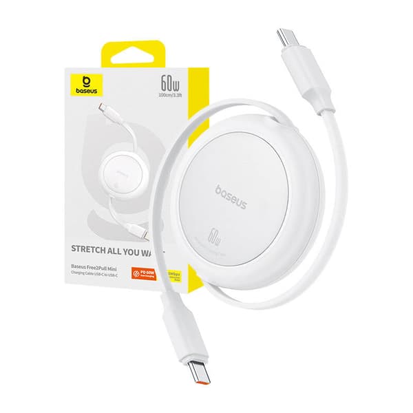 Baseus Free2Pull Mini USB-C till USB-C-kabel, 60W, 1, (Vit)