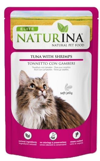 Naturina Elite | Kattefiletfoder i gelé | 70 g pose - Tunfilet og rejer 70 g