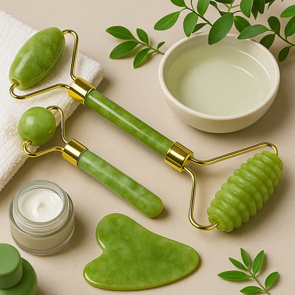 Jade rullemassager til ansigt, hals, under øjnene, gua sha sten 3 i 1